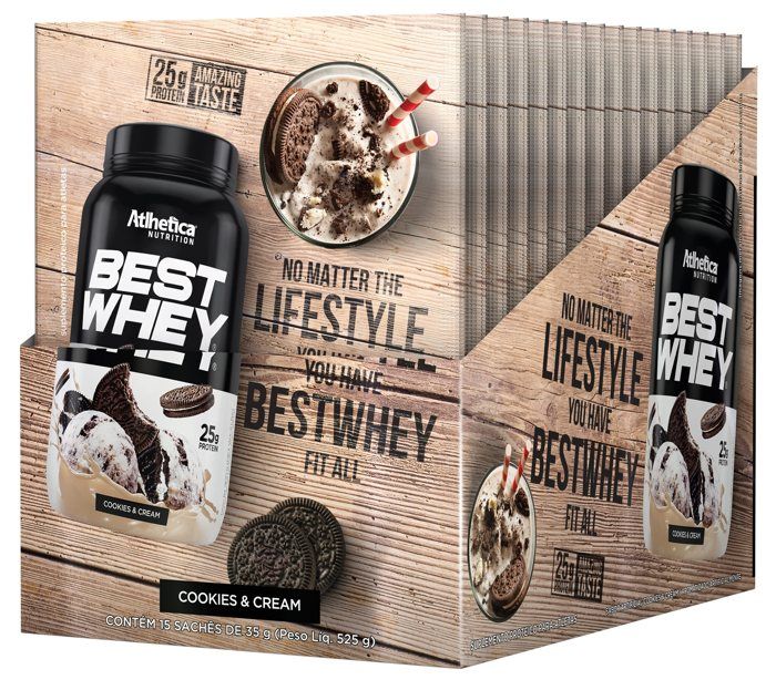 BEST WHEY (DISPLAY C/15 SACHETS DE 35g) ATHLETICA SABOR: COOKIES & CREAM
