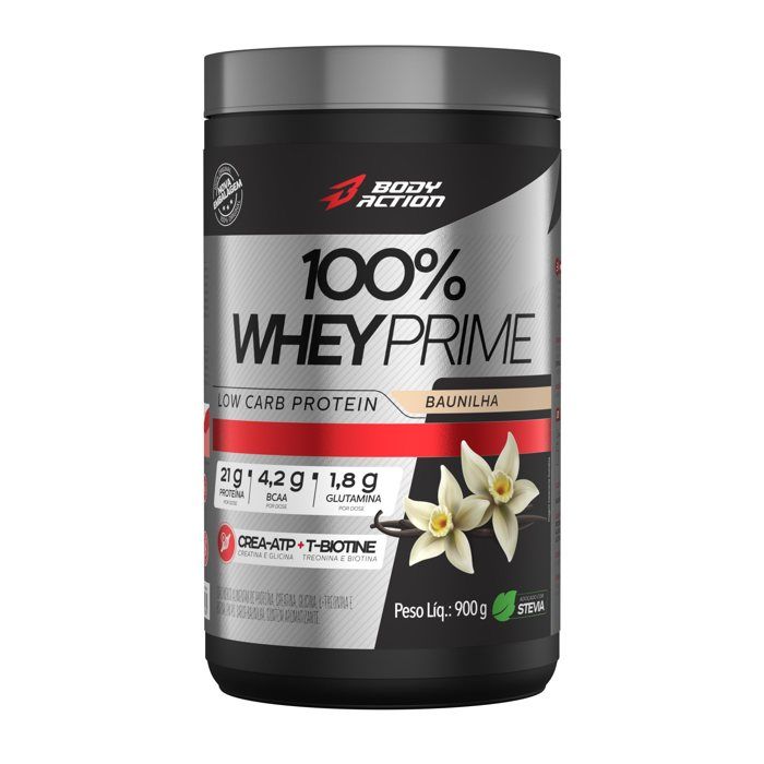 100% WHEY PRIME 900G BODY ACTION SABOR: BAUNILHA
