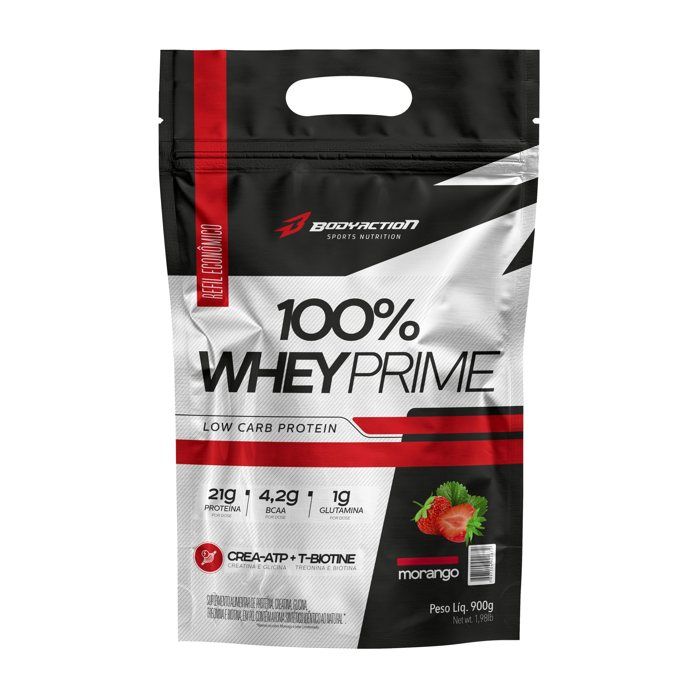 100% Whey Protein Concentrado Prime Refil Low Carb Creatina Sabor Morango