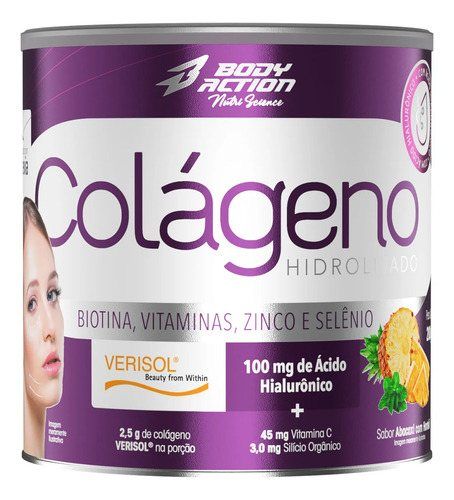 COLAGENO VERISOL C/ ACIDO HIALURONICO 200G BODY ACTION SABOR: ABACAXI COM HORTELA