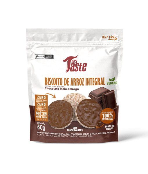BISCOITO DE ARROZ POUCH CHOCOLATE MEIO AMARGO 60G