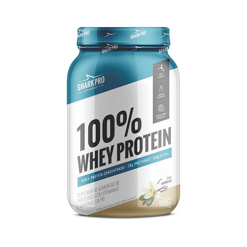 100% WHEY POTE 900G SHARK PRO SABOR: BAUNILHA