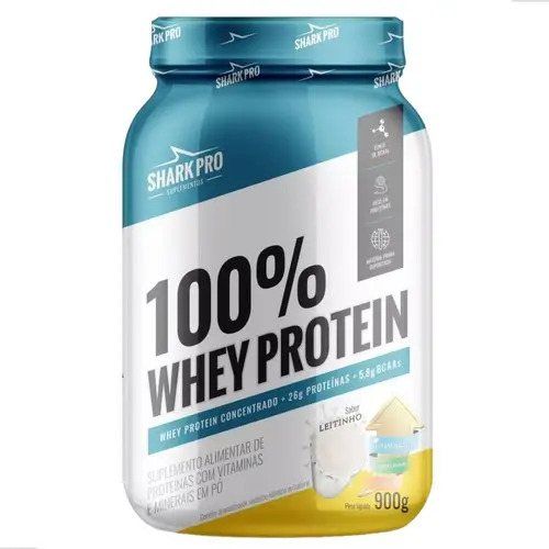 100% WHEY POTE 900G SHARK PRO SABOR: LEITINHO