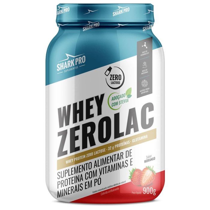Whey Zerolac Pote 900g Shark Pro Sabor Morango