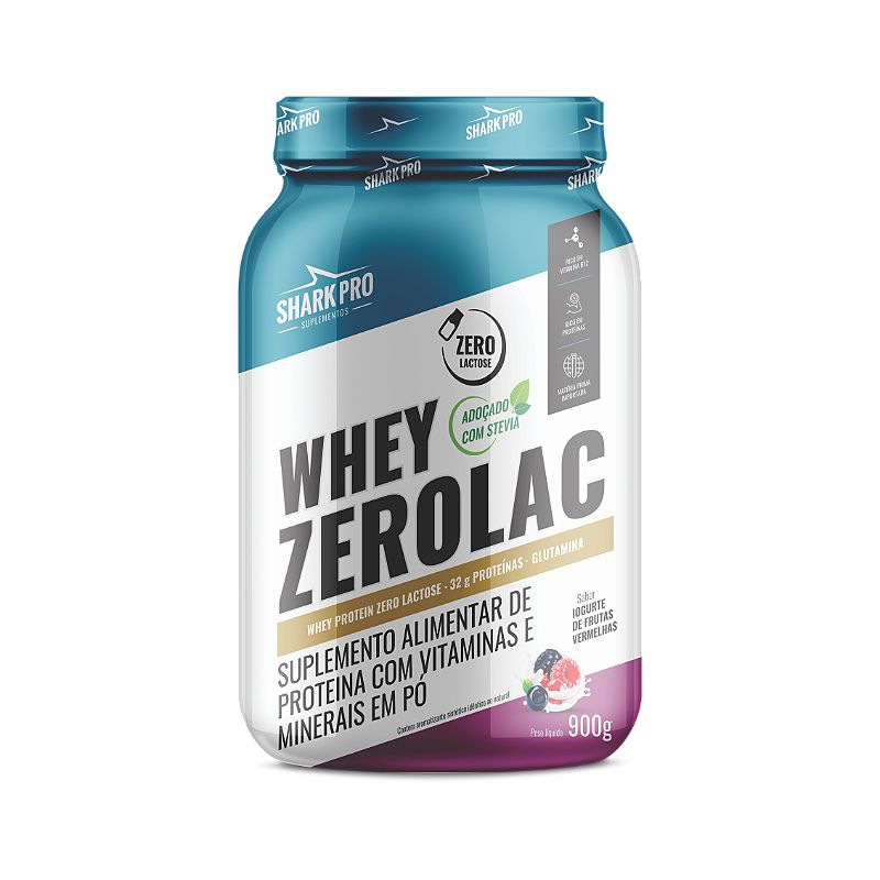 WHEY ZEROLAC POTE 900G - SHARKPRO SABOR: IOGURTE COM FRUTAS VERMELHAS