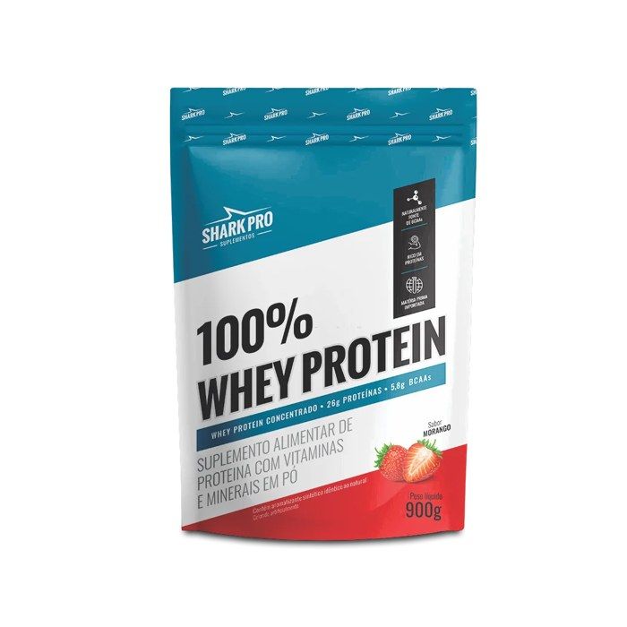 100% WHEY REFIL 900G SHARK PRO SABOR: MORANGO