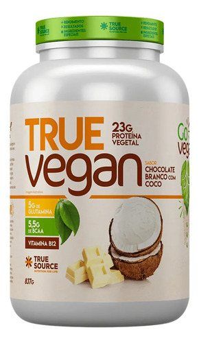 True Vegan Proteína Vegana 837g - True Source - Zero Lactose Chocolate Branco com Coco